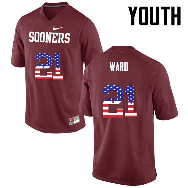 Youth Oklahoma Sooners #21 Greg Ward College Football USA Flag Fashion Jerseys-Crimson